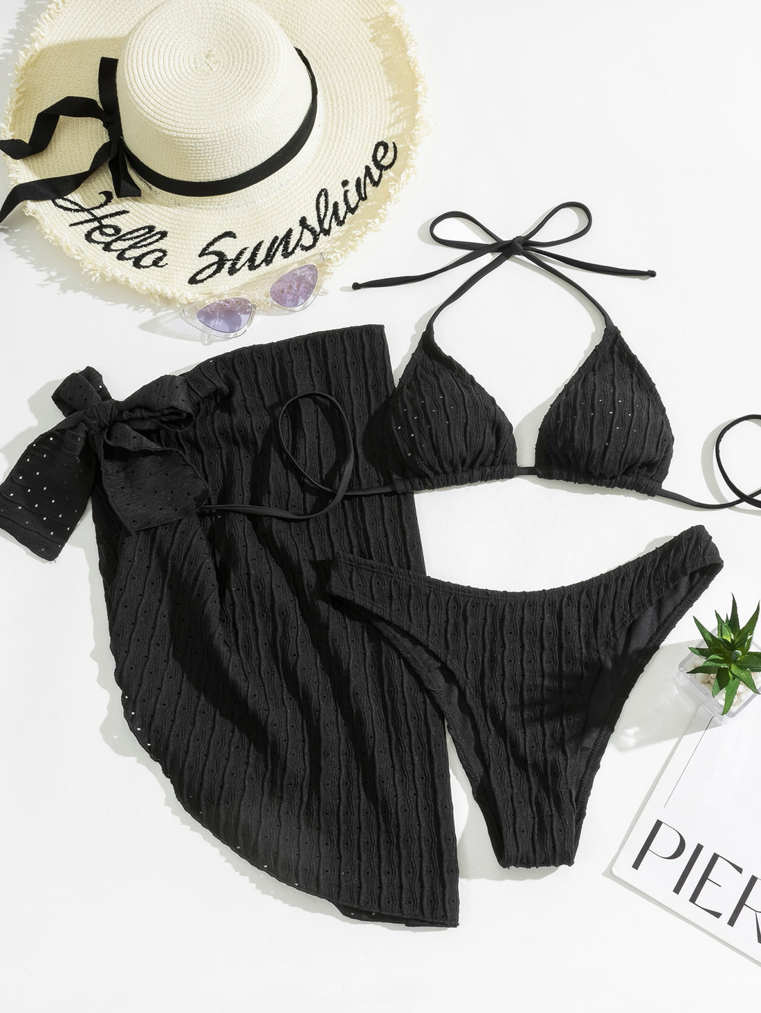 3PCS Sexy Solid Color Mesh Dress Halter Swimwear DPSW0713