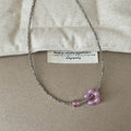 Cute Bowknot Flower Pendant Beaded Choker Necklace 6W6JNC448