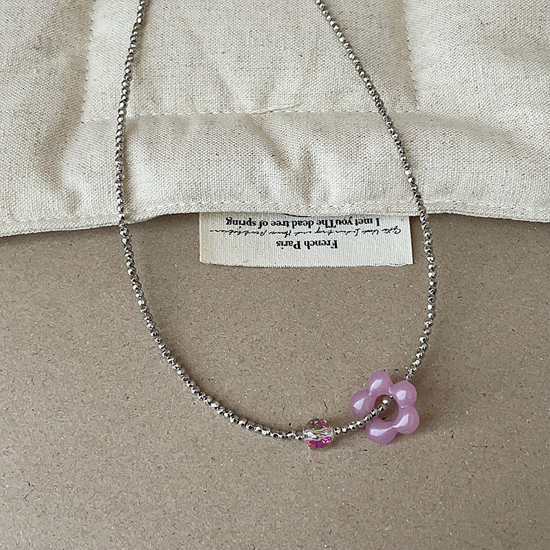 Cute Bowknot Flower Pendant Beaded Choker Necklace 6W6JNC448