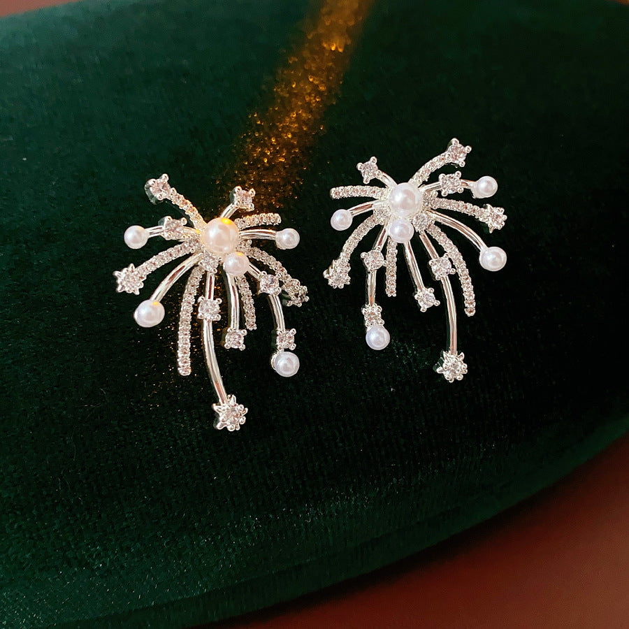Vintage Sparkly Firework Pearl Stud Earrings 6W6JER756