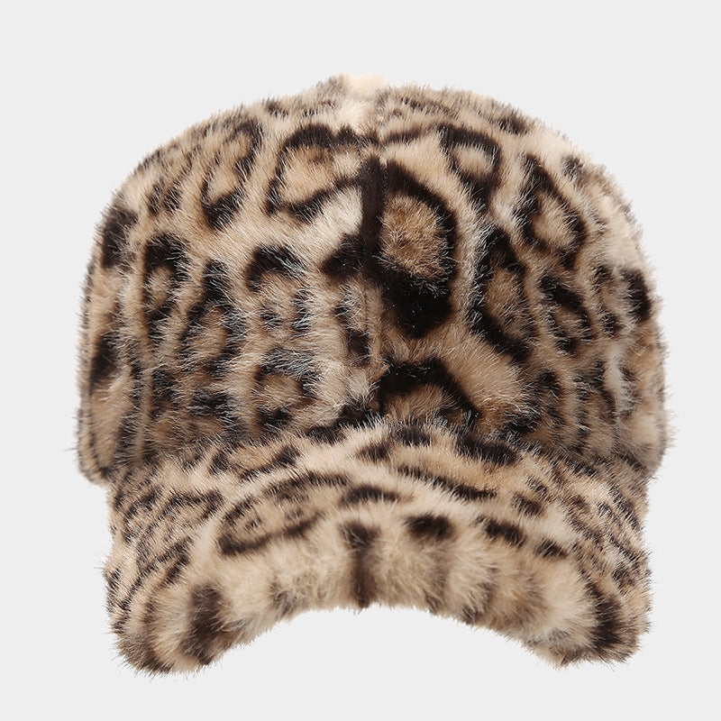 Furry Leopard Print Baseball Cap - DippedShop Wholesale - #3107