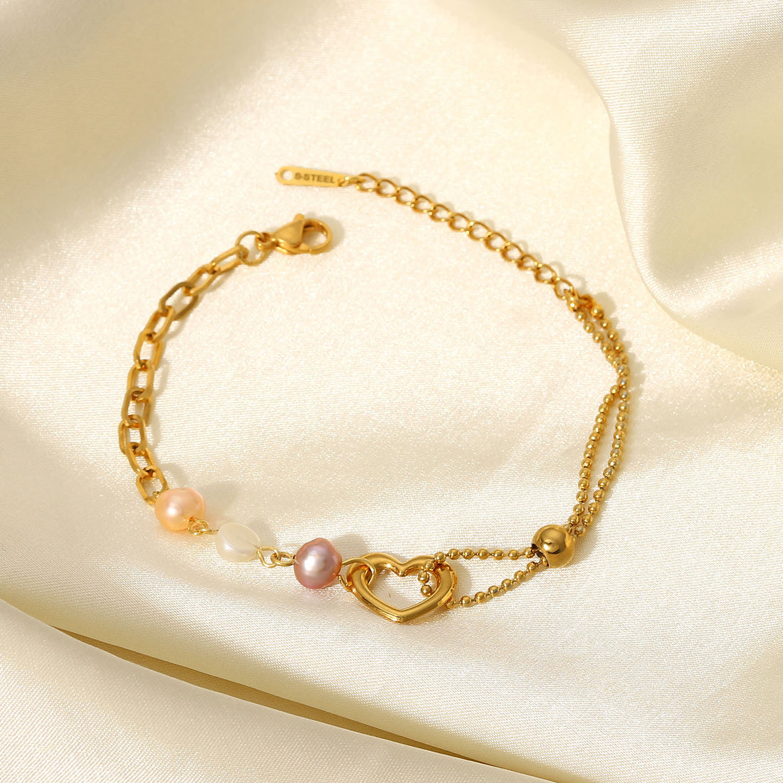 Colourful Heart Pearl Bracelet DPJB17