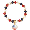 USA Flag Heart Pendant Beaded Chain Bracelet 8ZA6JBR306L