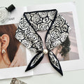 Vintage Floral Print Pearl Solf Silk Scarf MK2BLW6W6NSI64