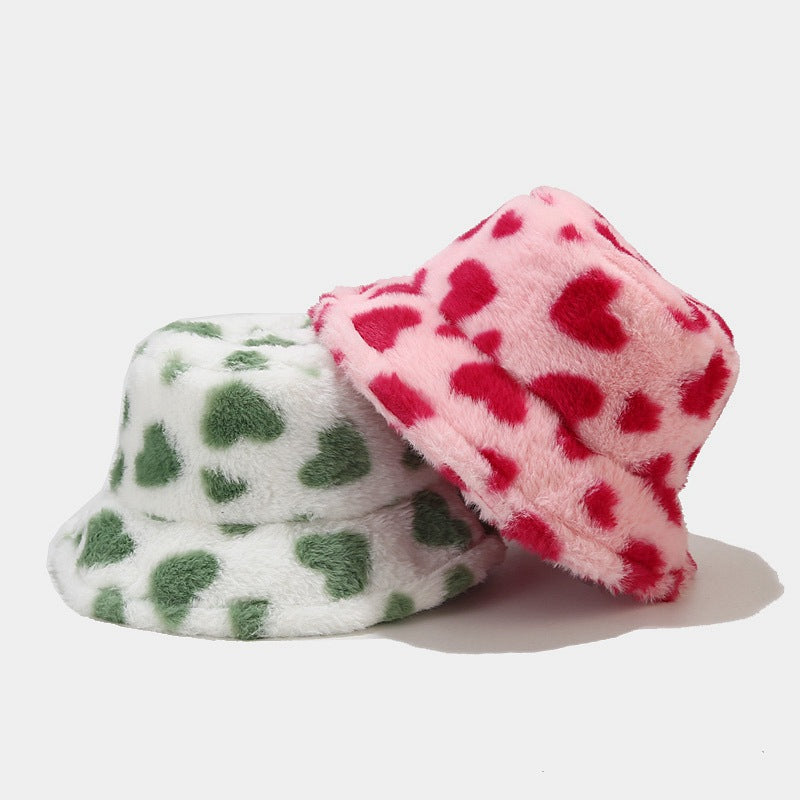 Love Print Plush Warm Cute Bucket Hats DPBH0318