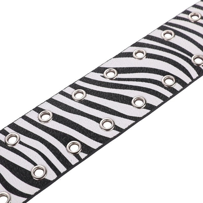 Retro Animal Print Color Contrast Leather Belt 6W6JBT178