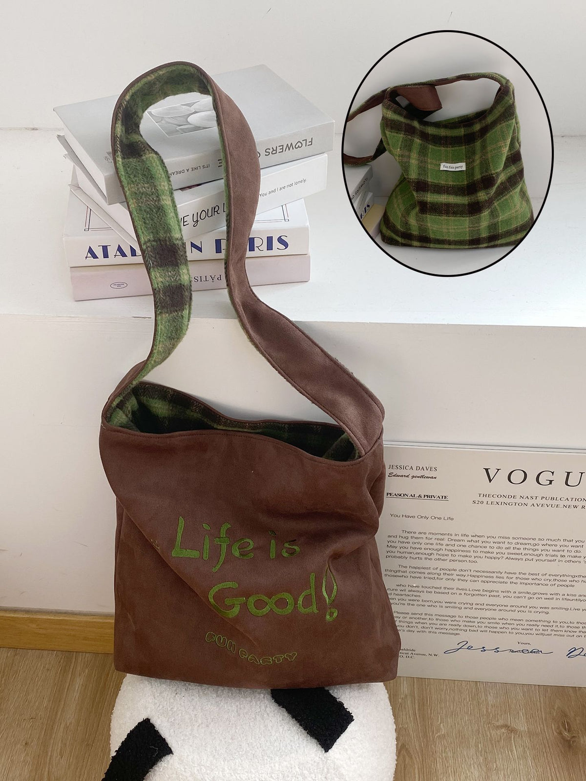 Reversible Letter Print Shoulder Bag - DippedShop Wholesale - #0531