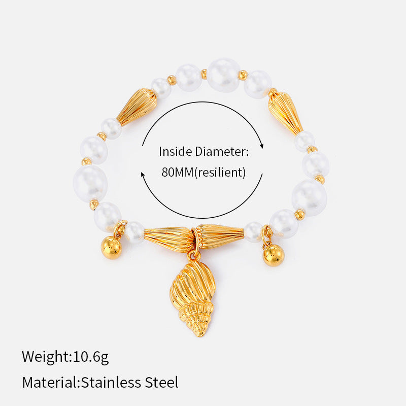 Elegant Pearl Shell Charm Beaded Chain Bracelet 6W6JBR523