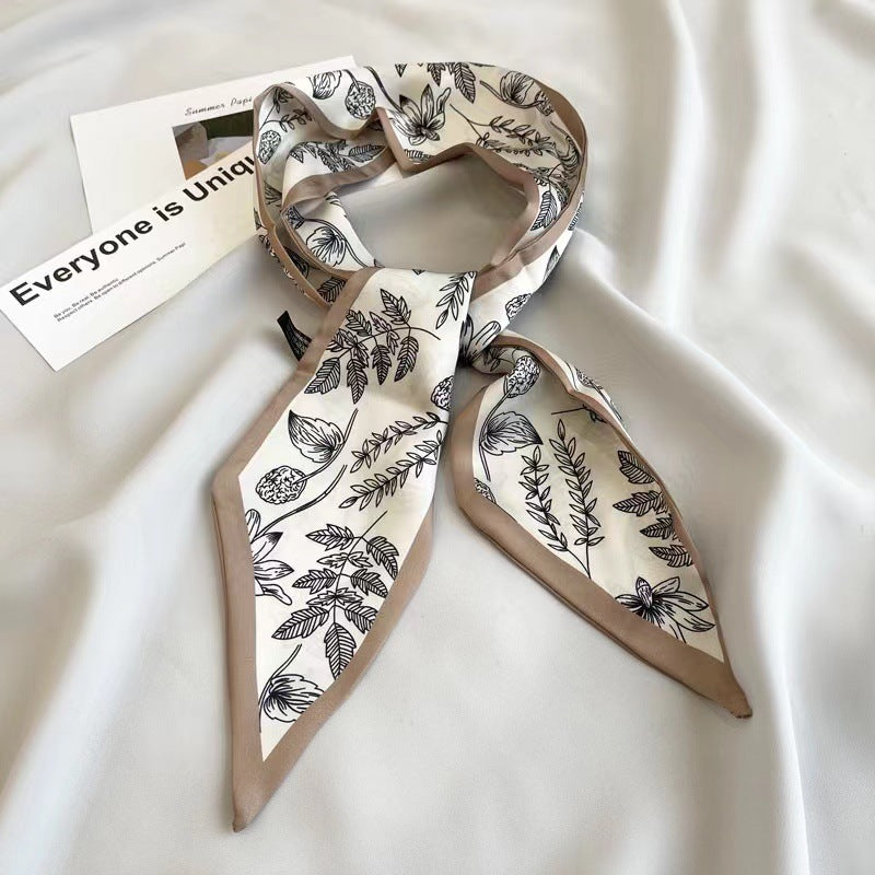 Print Narrow Long Satin Silk-Feel Scarf DP25G511