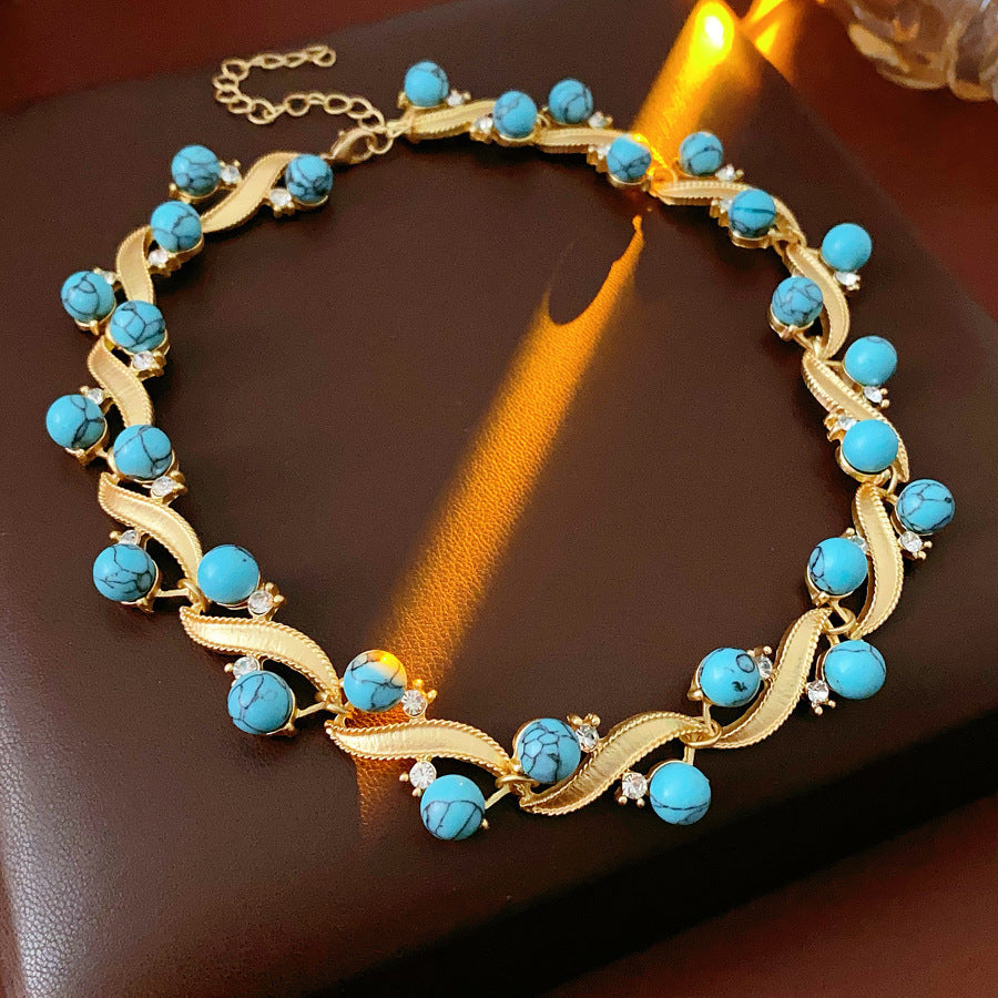 Vintage Pearl Pendant Rhinestone Floral Chain Necklace 6W6JNC979