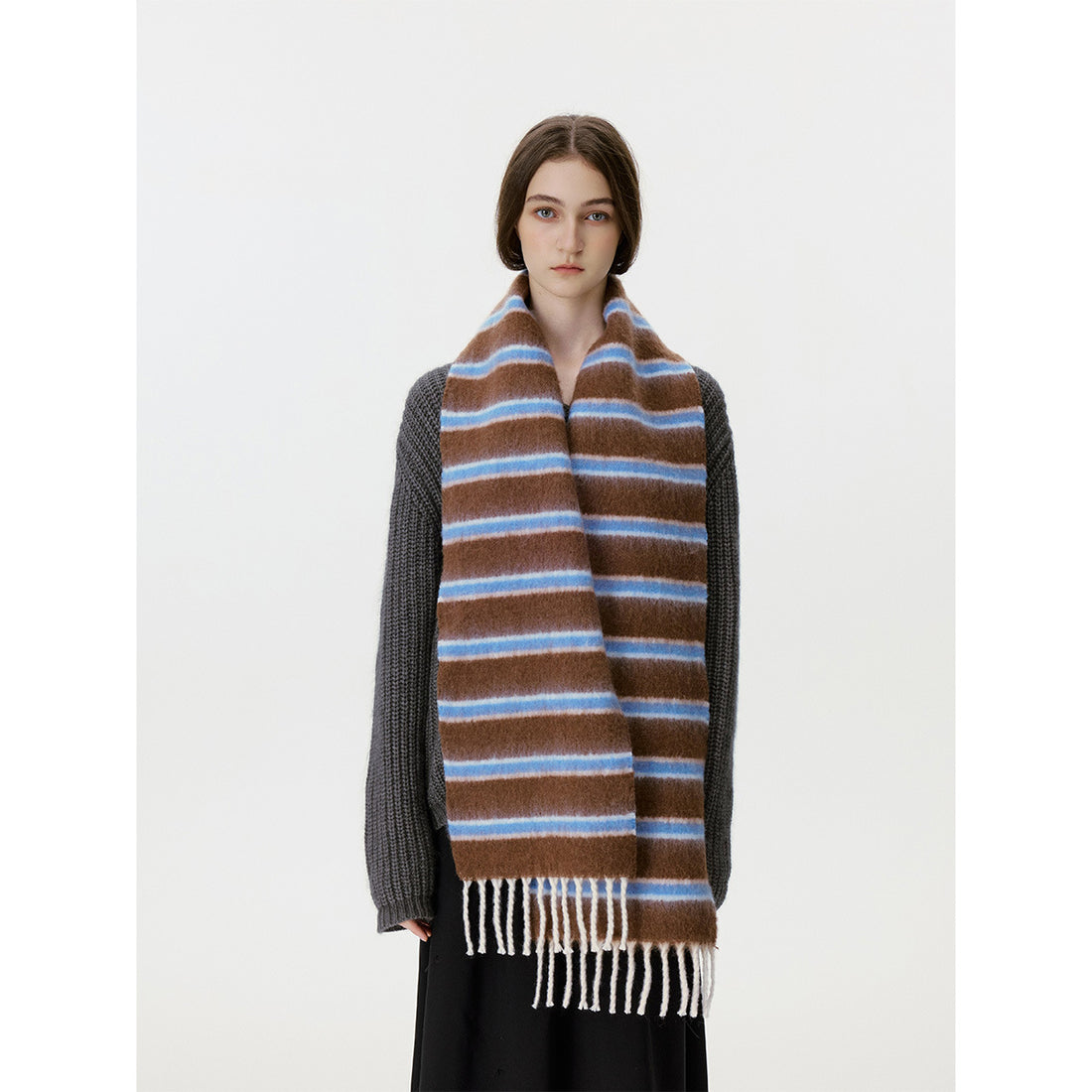 Color Block Striped Tassel Scarf - DippedShop Wholesale - #1251