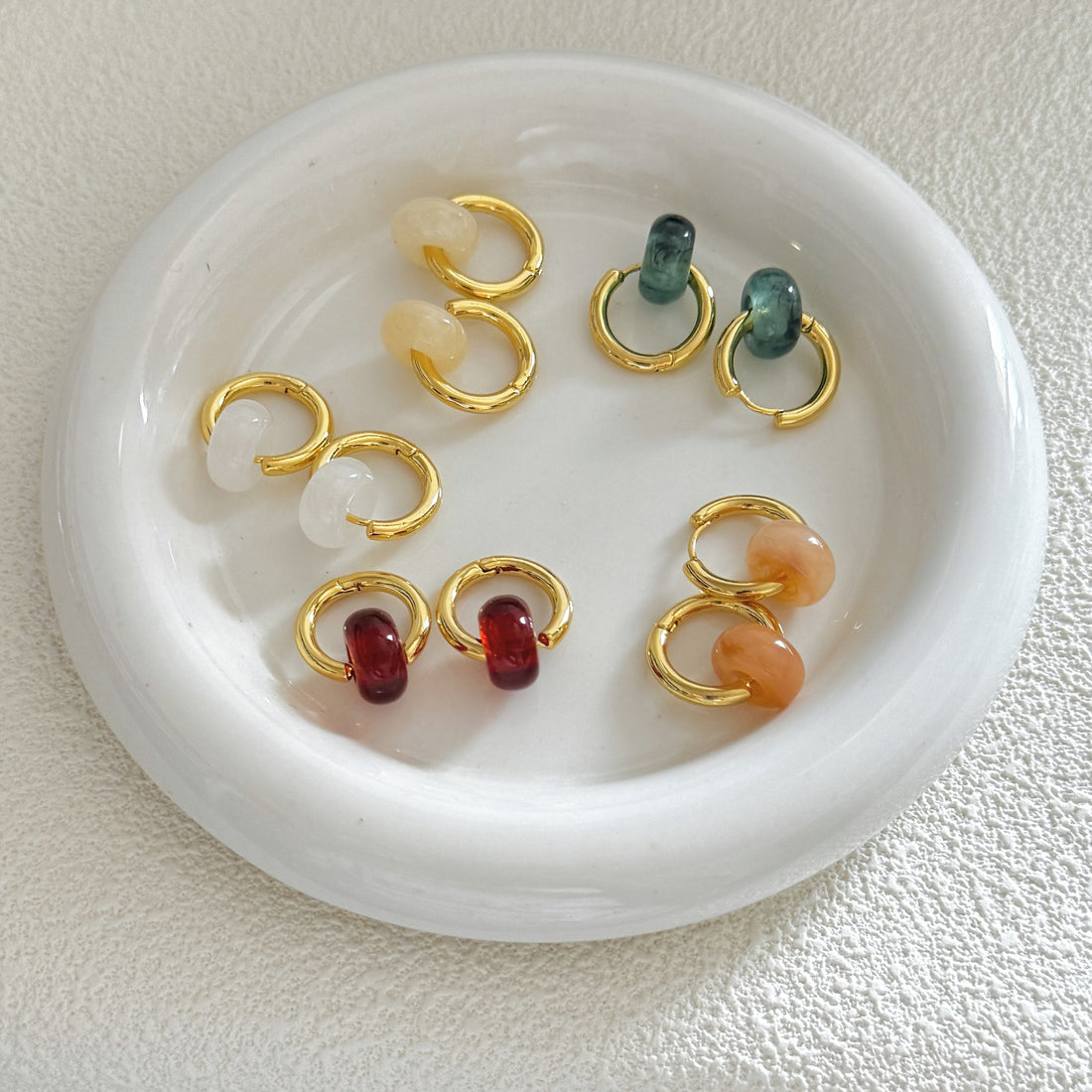 Vintage Natural Stone Bead Hoop Earrings DP25E718
