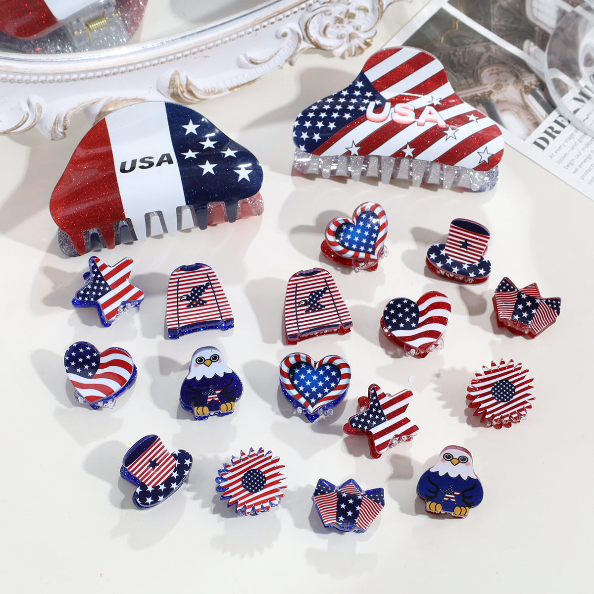 Stylish USA Flag Love Shape Nonslip Hair Clip 8AS6HCP58T