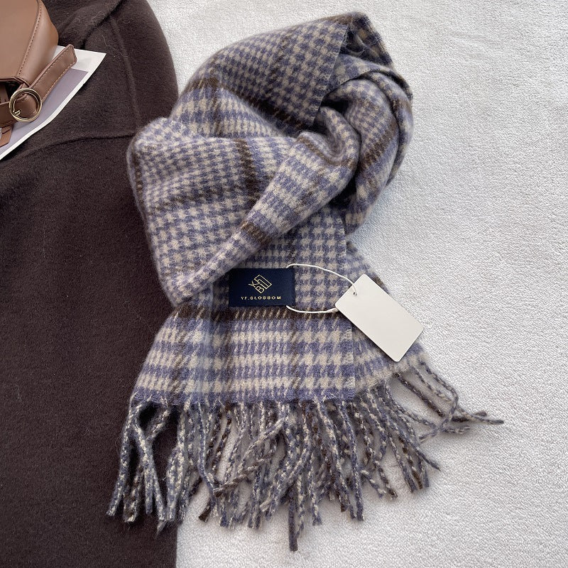 Vintage Plaid Wool Blend Knit Tassel Scarf 6W6NSC67