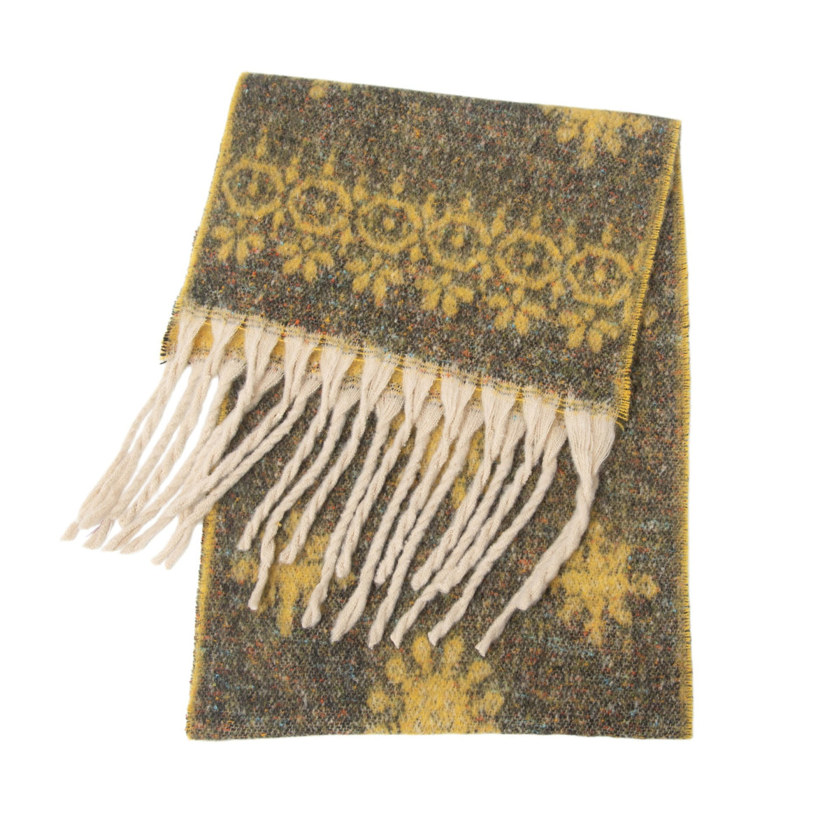 Vintage Jacquard Cashmere-Feel Tassel Shawl Scarf 6W6NSC121