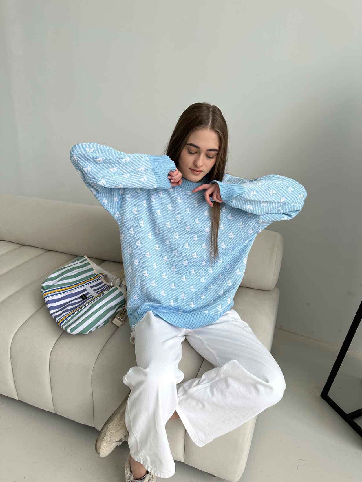 Print Contrast Loose Sweater - DippedShop Wholesale - #0675