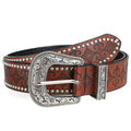 Fashion Floral Embossed Studded Leather Belt MK2LEEP6W6JBT37
