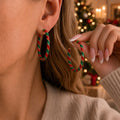 Rhinestone Twisted Color Block Christmas Hoop Earrings 6W6JER685