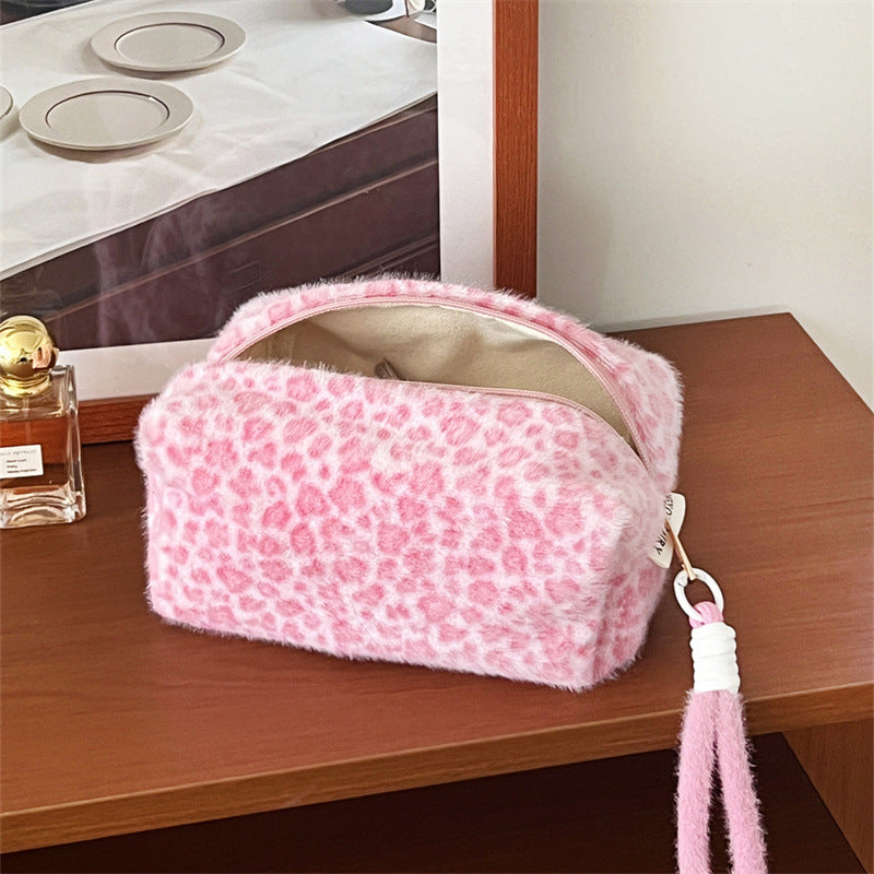 Plush Leopard Print Makeup Bag - DippedShop Wholesale - #8243