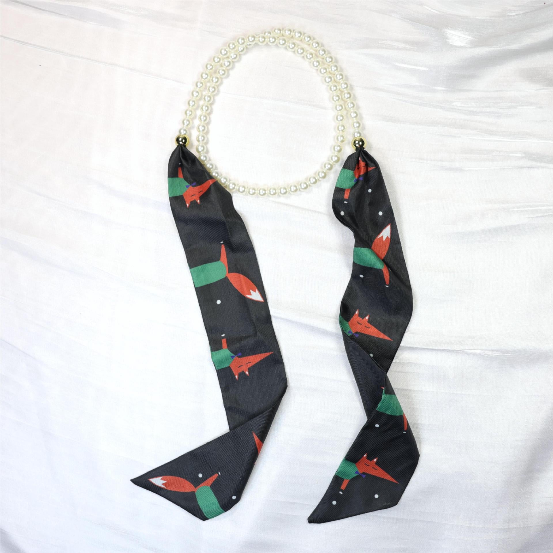Elegant Floral Print Pearl Scarf Skinny Heanband MK2BW6W6HBD121