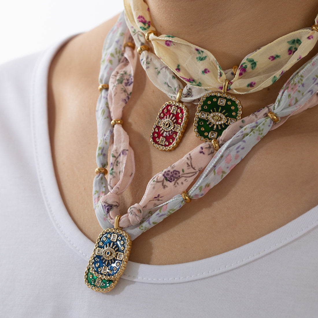 Simple Enamel Pendant Choker Scarf Necklace DP25E813