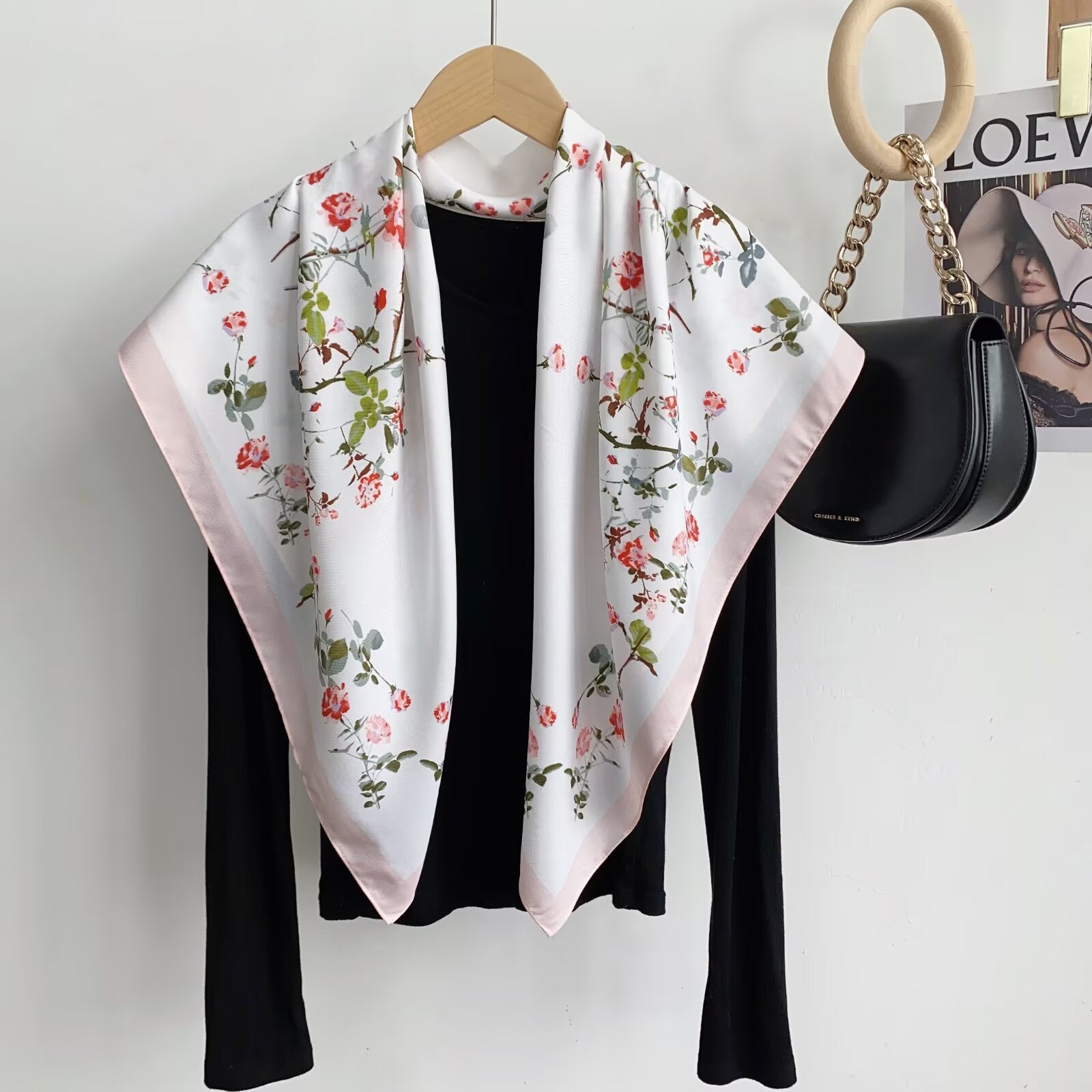 Vintage Floral Print Twill Silk Square Scarf MK2BW6W6NSI03