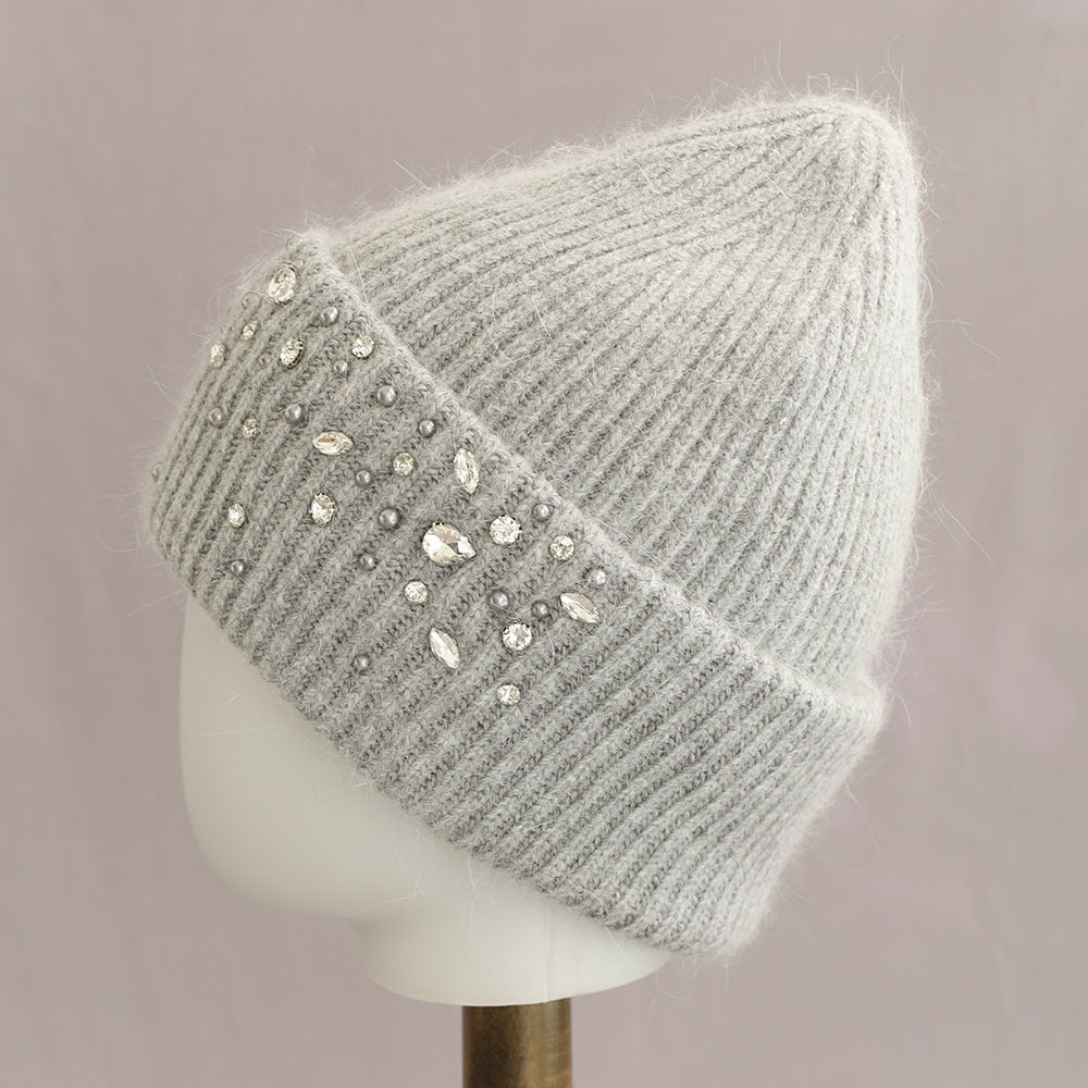 Luxury Rhinestone Angora Knit Beanie 6W6HAT696