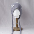 Floral Jacquard Angora Knit Bonnet With Ties 6W6HAT699