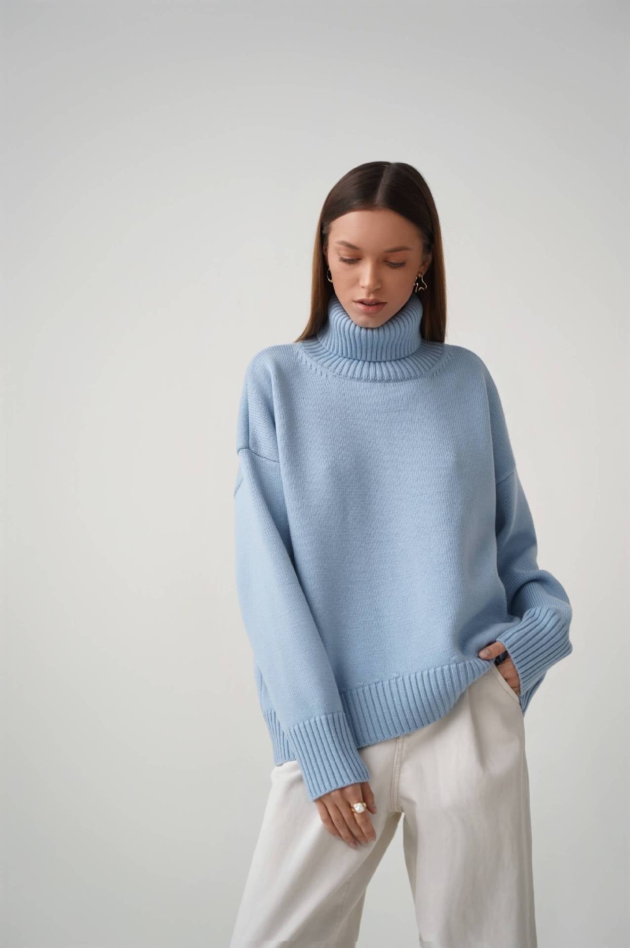 High Collar Loose Sweater - DippedShop Wholesale - #5571