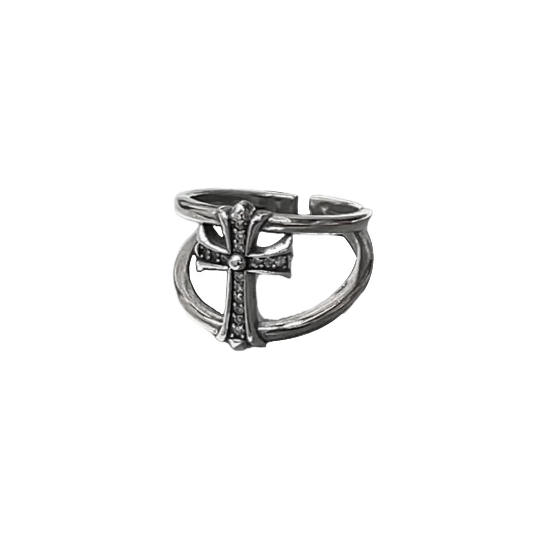 Vintage Punk Silver Plated Cross Statement Ring 6W6JRG292