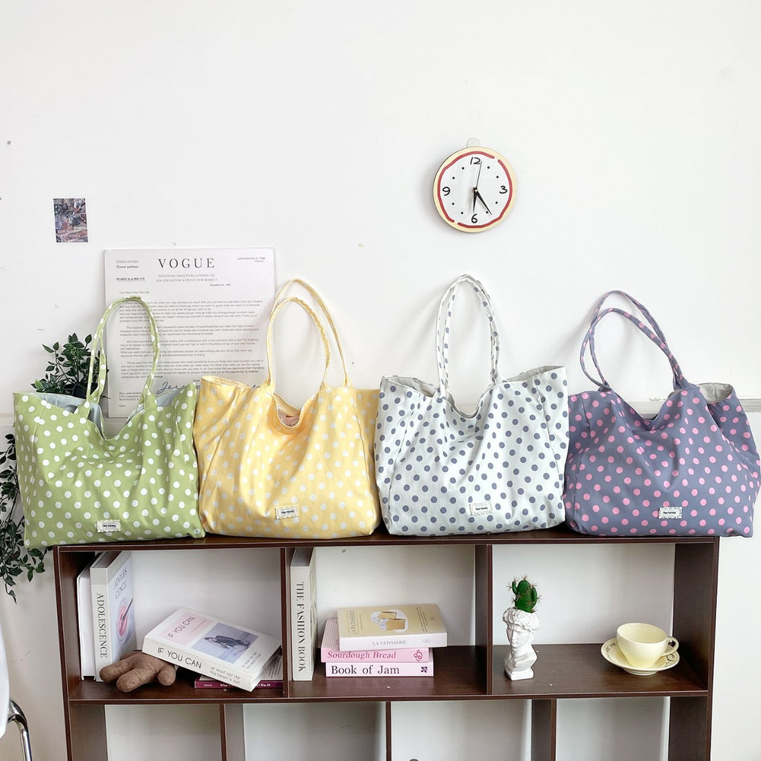 Fresh Polka Dots Canvas Tote B - DippedShop Wholesale - #5715