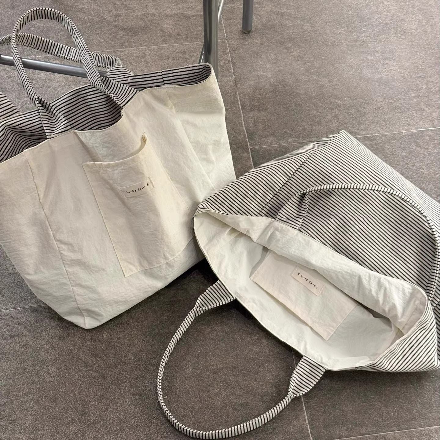 Stylish Reversible Striped Canvas Tote Bag MK2BLW6W10BBG576