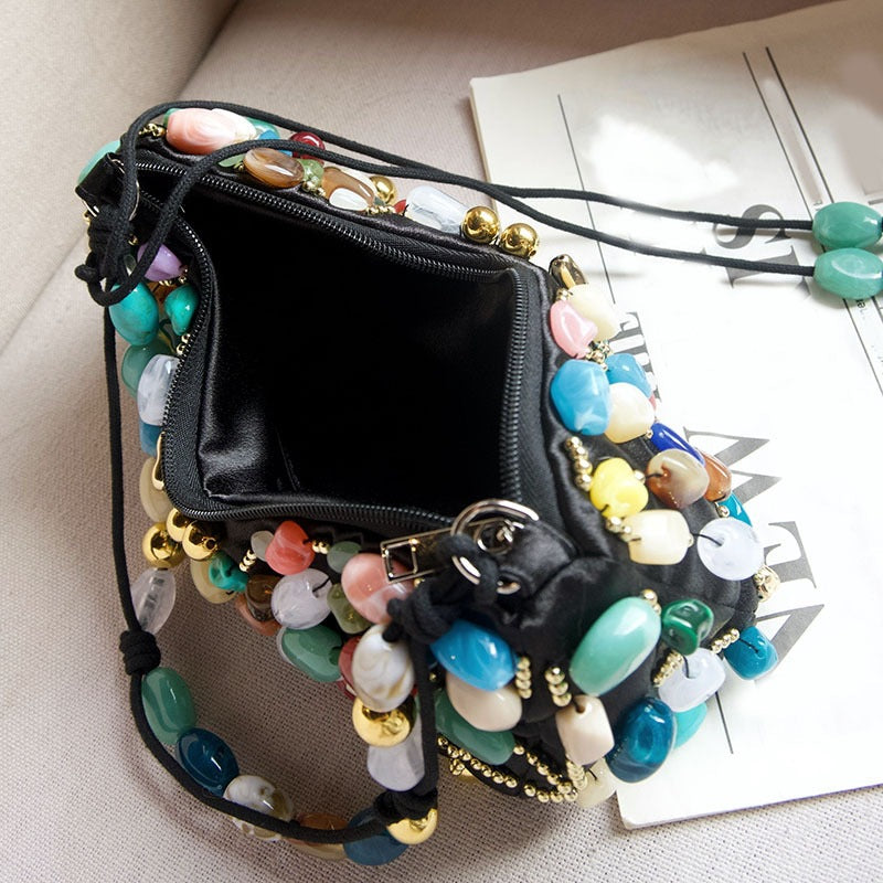 Boho Colorful Stone Beaded Shoulder Bag 8BW6BBG419