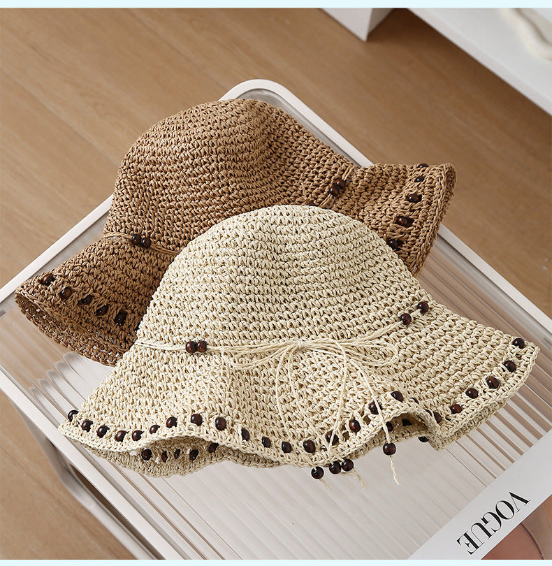 Beaded Bow Straw Hat - DippedShop Wholesale - #8467