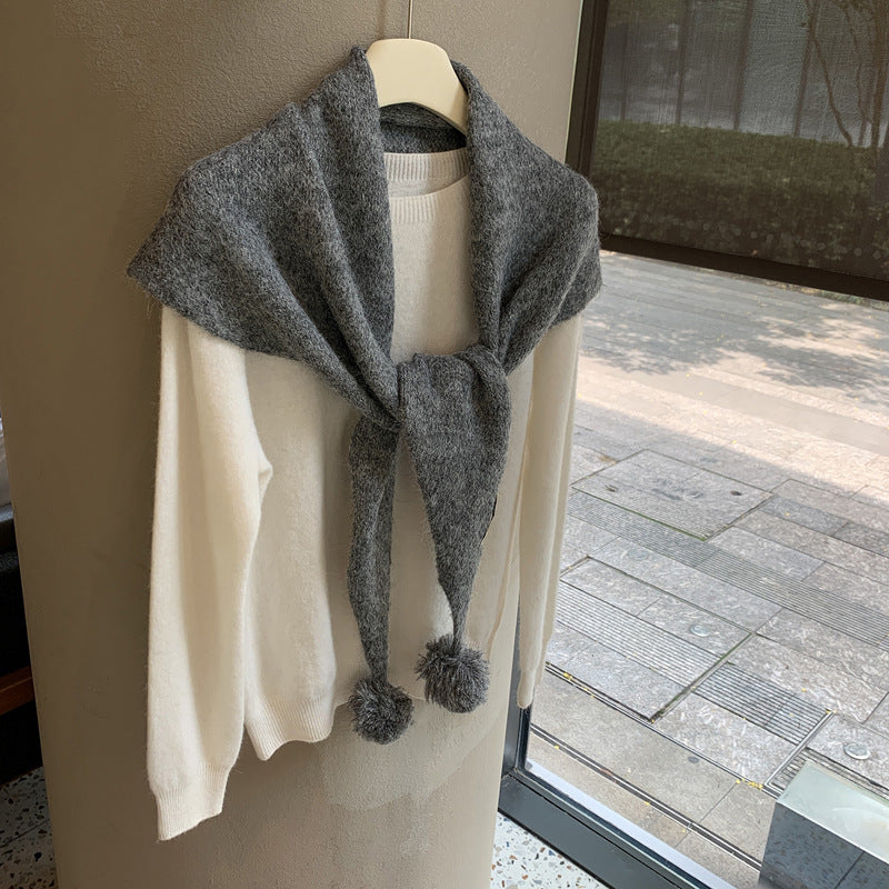 Knit Pom-Pom Shawl - DippedShop Wholesale - #9075