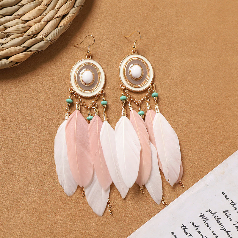 Bohemian Feather Tassel Earrings - DippedShop Wholesale - #7171