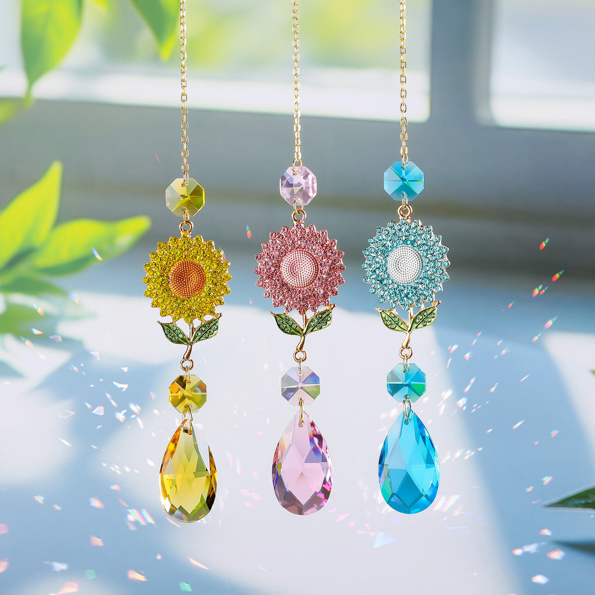 Rhinestone Sunflower Crystal Suncatcher - DippedShop Wholesale - #2451