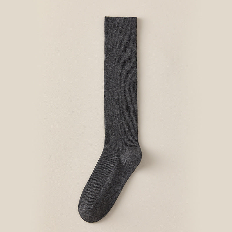 Simple Solid Color Ribbed Long Cotton Socks 6W8FSO890