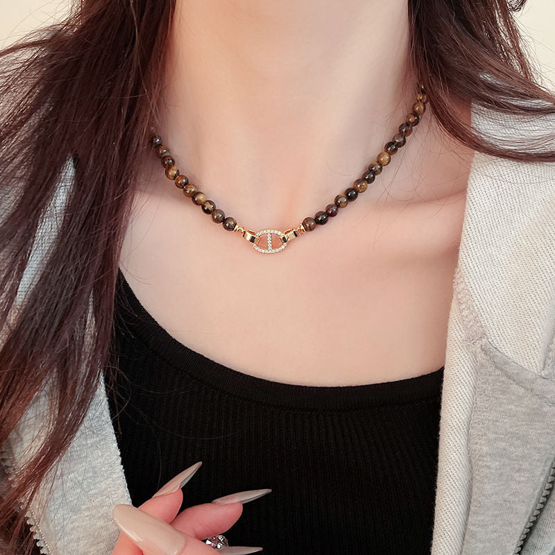 Vintage Irregular Tiger Eyes Stones Necklace 6W6JNC909