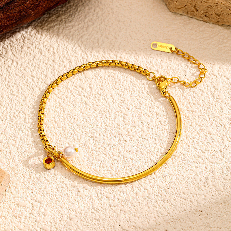 Elegant Pearl Gold Plated Chain Bracelet 6W6JBR526