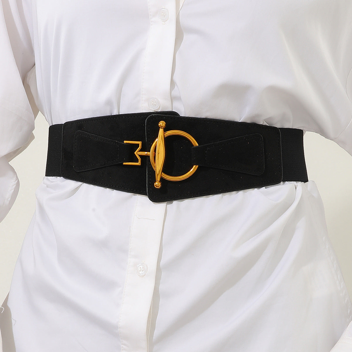 Chunky Wide Elastic Metal Stretchy Buckle Belt 6W6JBT232