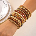 Boho Style Wooden Beaded Layered Elastic Bracelet 6W6JBR504