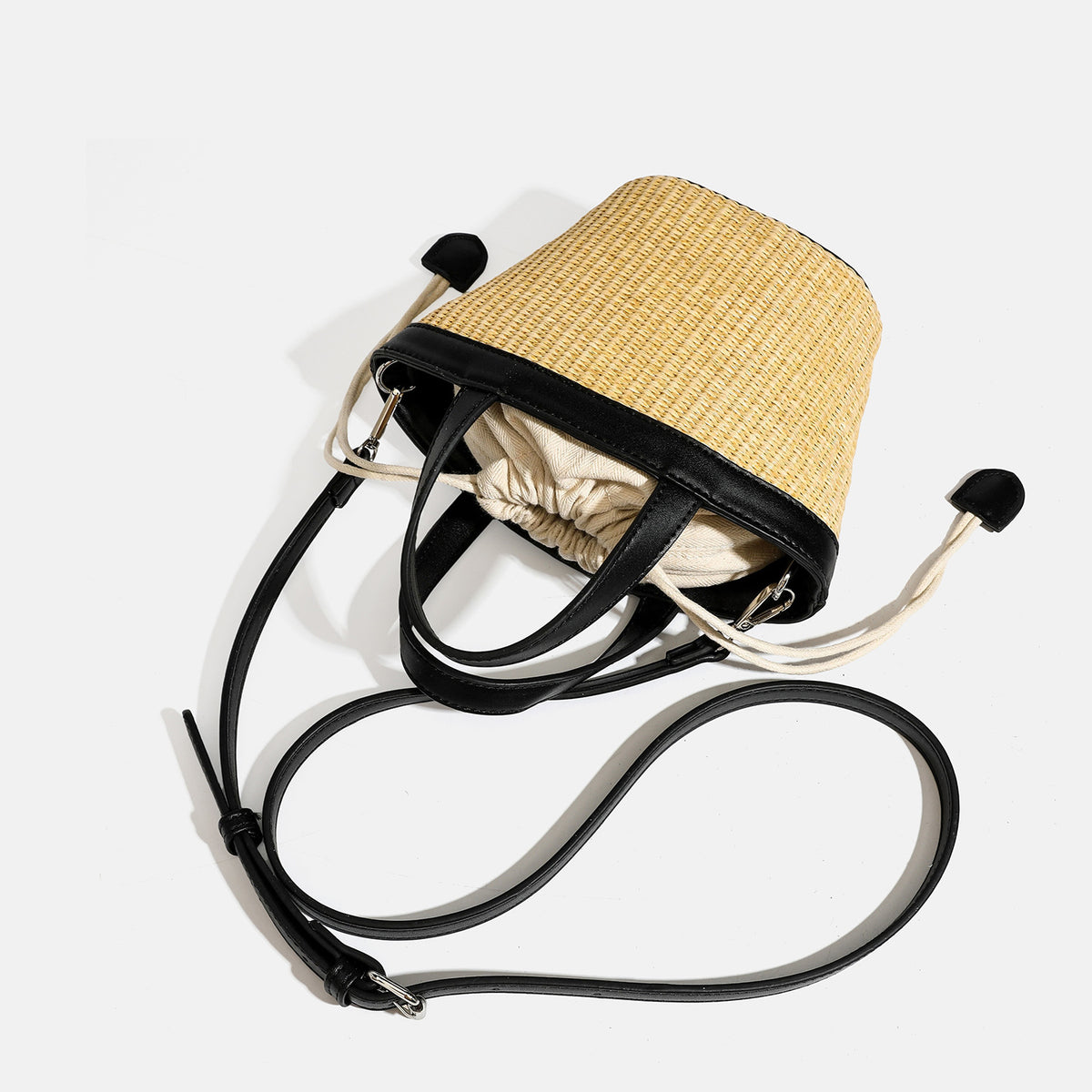 Simple Straw Woven Drawstring Bucket Beach Bag 6W10BBG2385