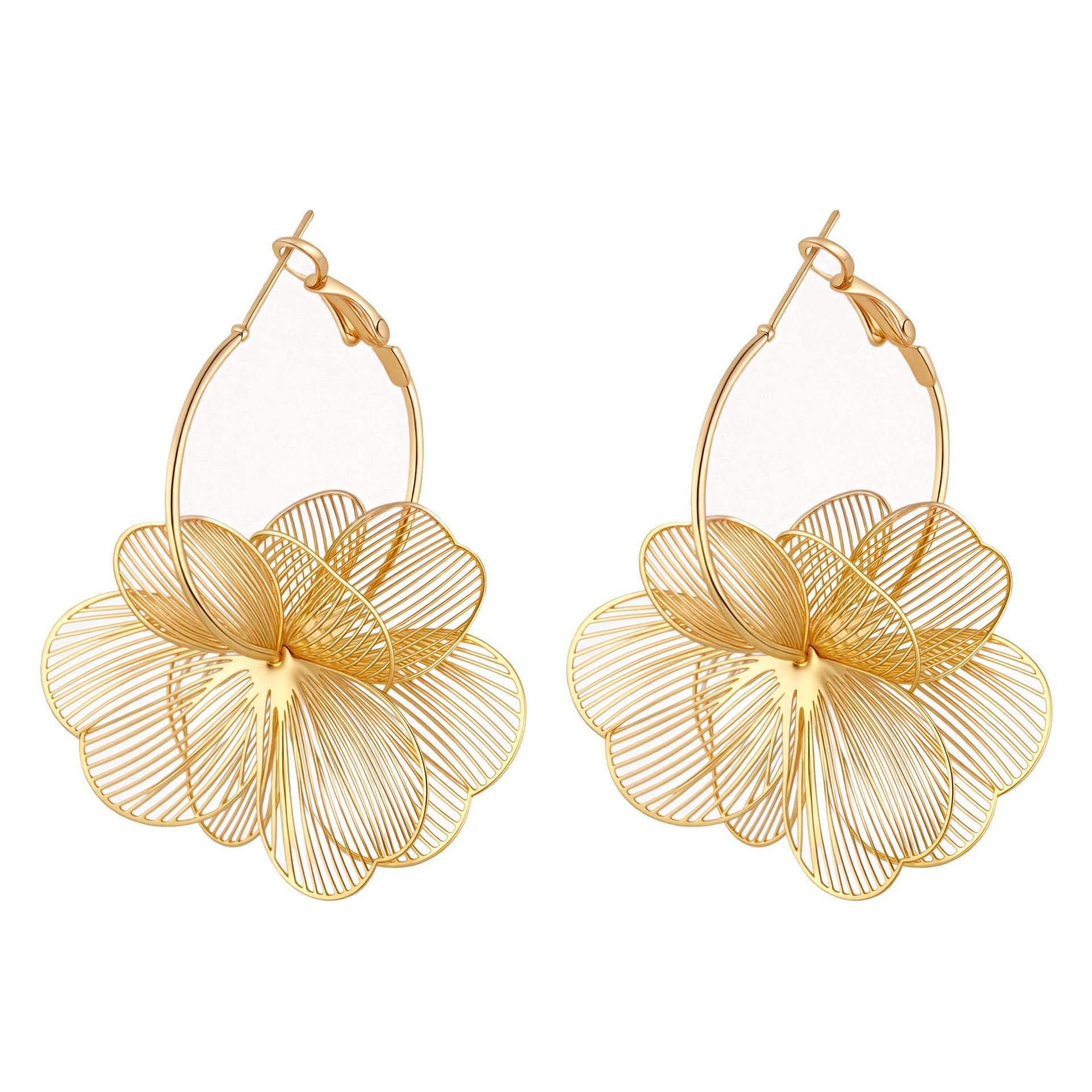 Fashion Gold Plated Floral Dangle Hoop Earrings 6W6JER587