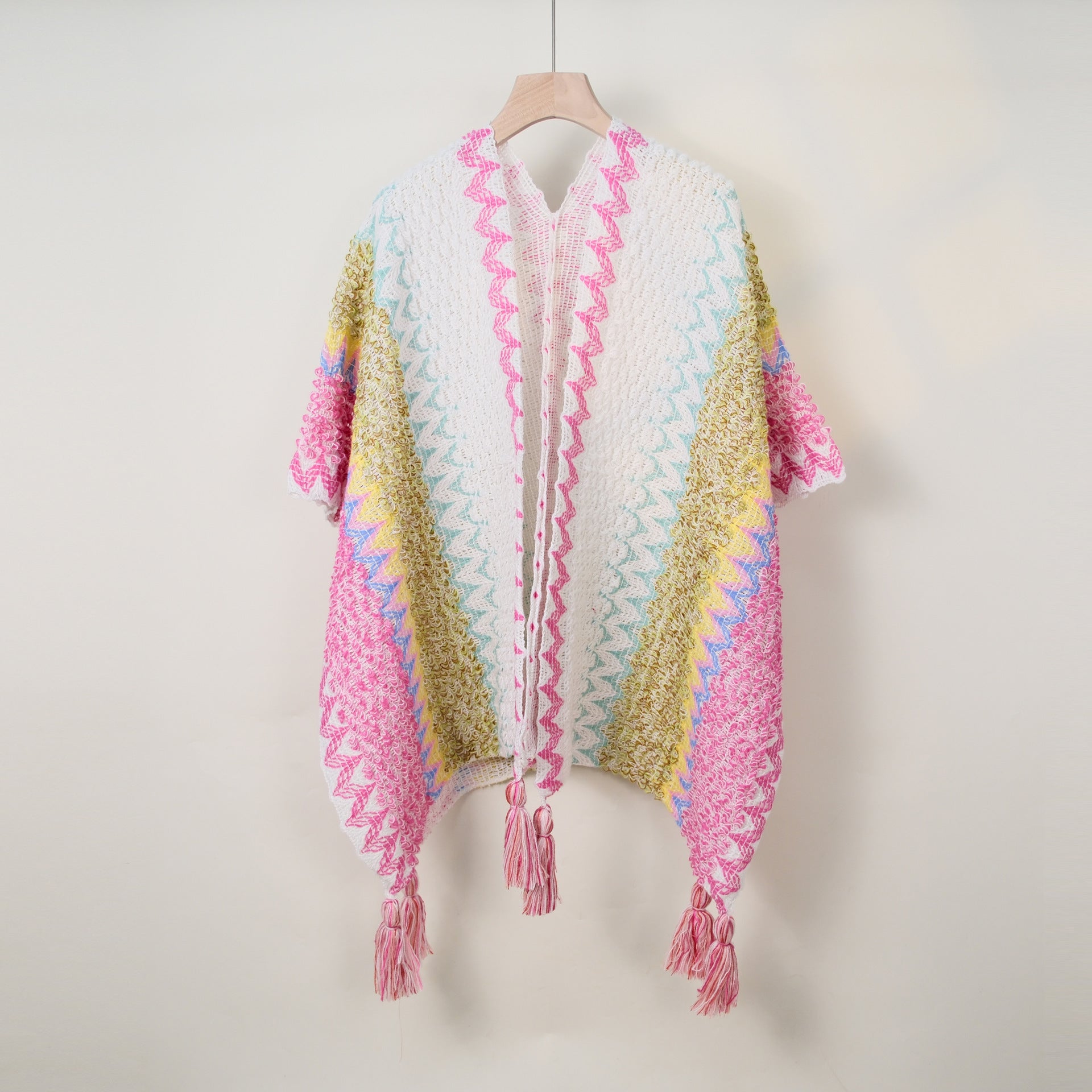 Boho Tassel Wavy Texture Knit Shawl Wrap 6W6NSC48