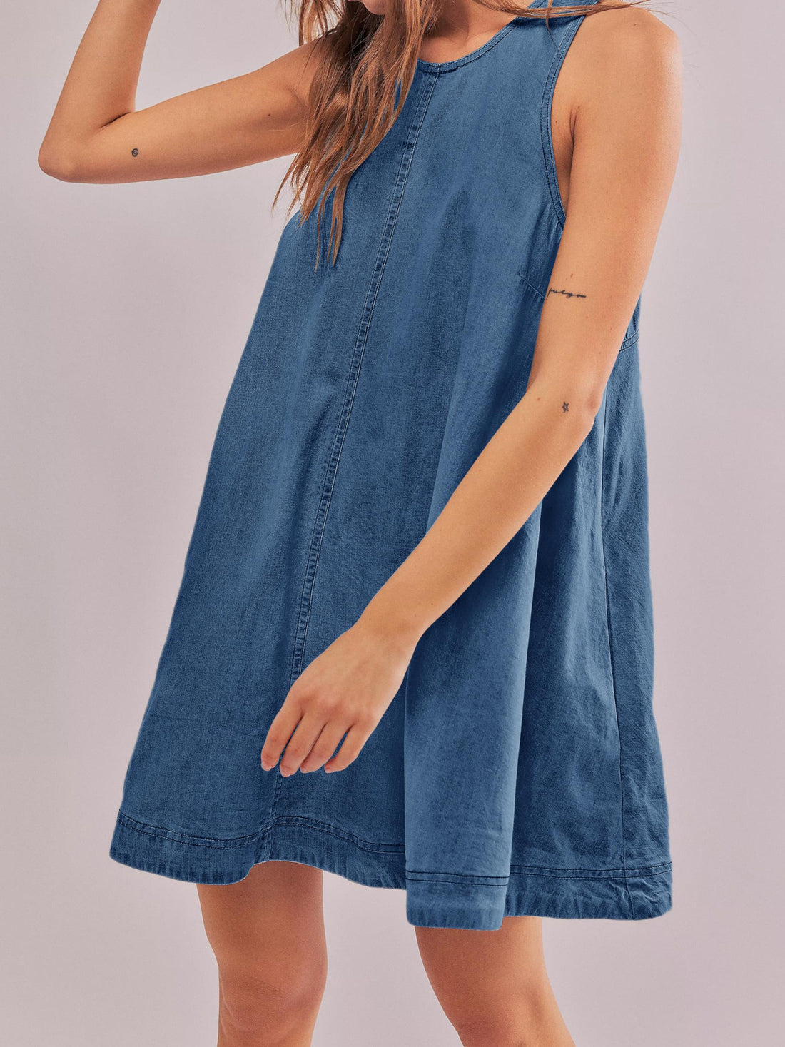 Denim Round Neck Sleeveless Mini Dress DP25A531