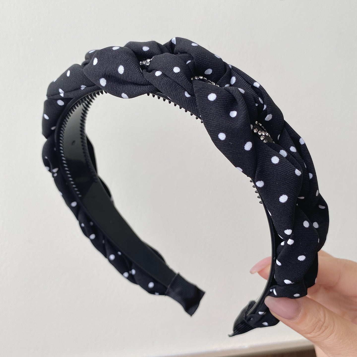 Vintage Polka Dots Rhinestones Woven Twist Headband MK2SPM6W6HBD21