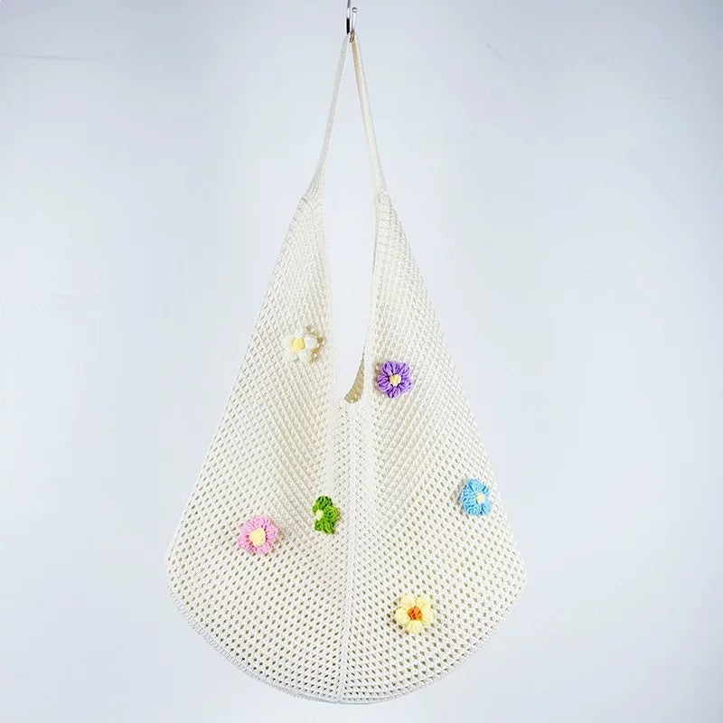 French Floral Large Capacity Knit Shoulder Bag 6W10BBG1762