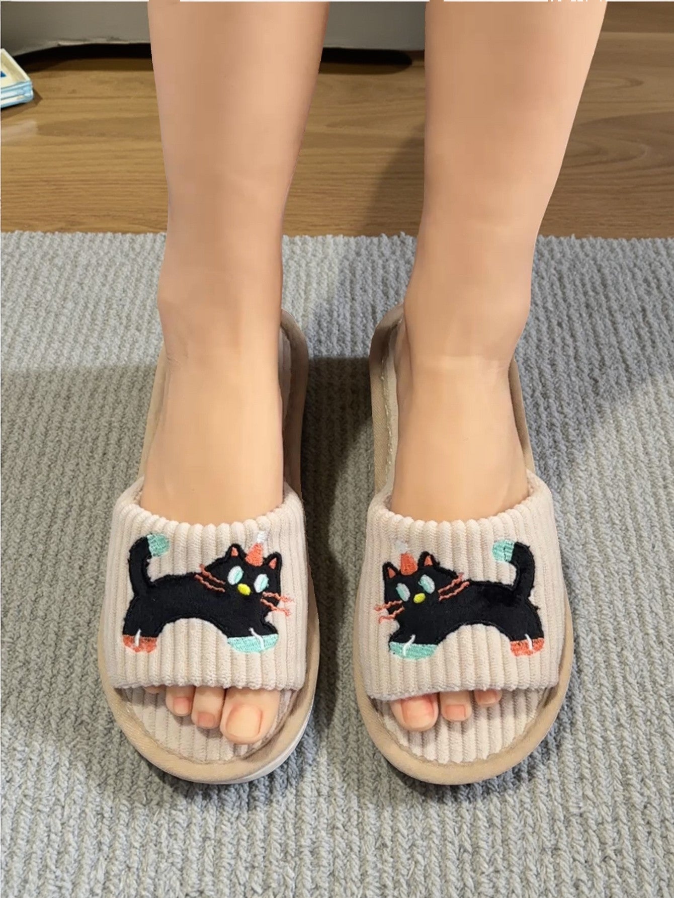 Cartoon Cat Striped Slippers - DippedShop Wholesale - #7427