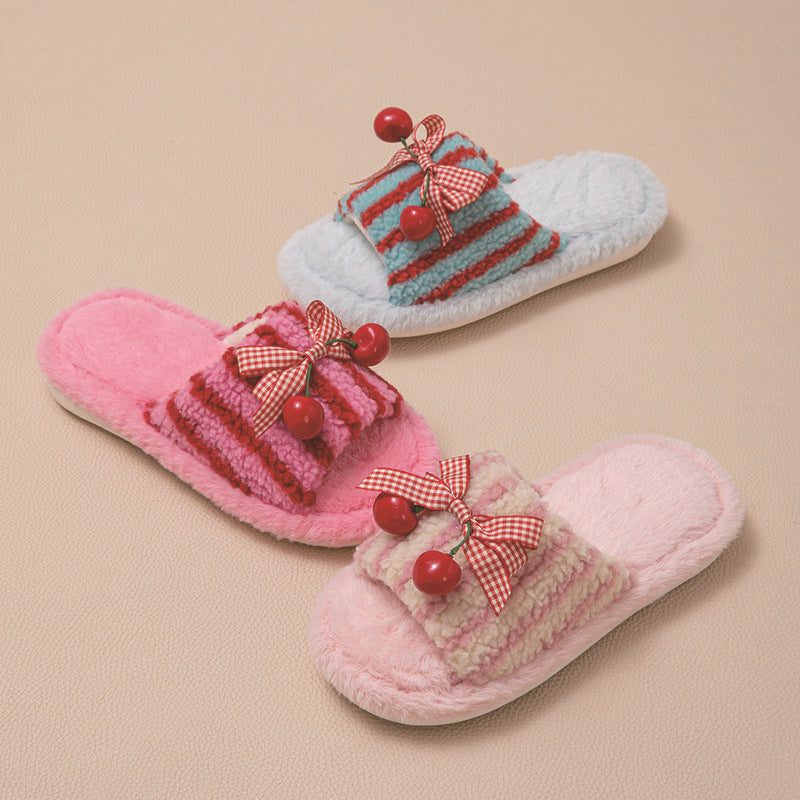 Plush Striped Slippers - DippedShop Wholesale - #7987